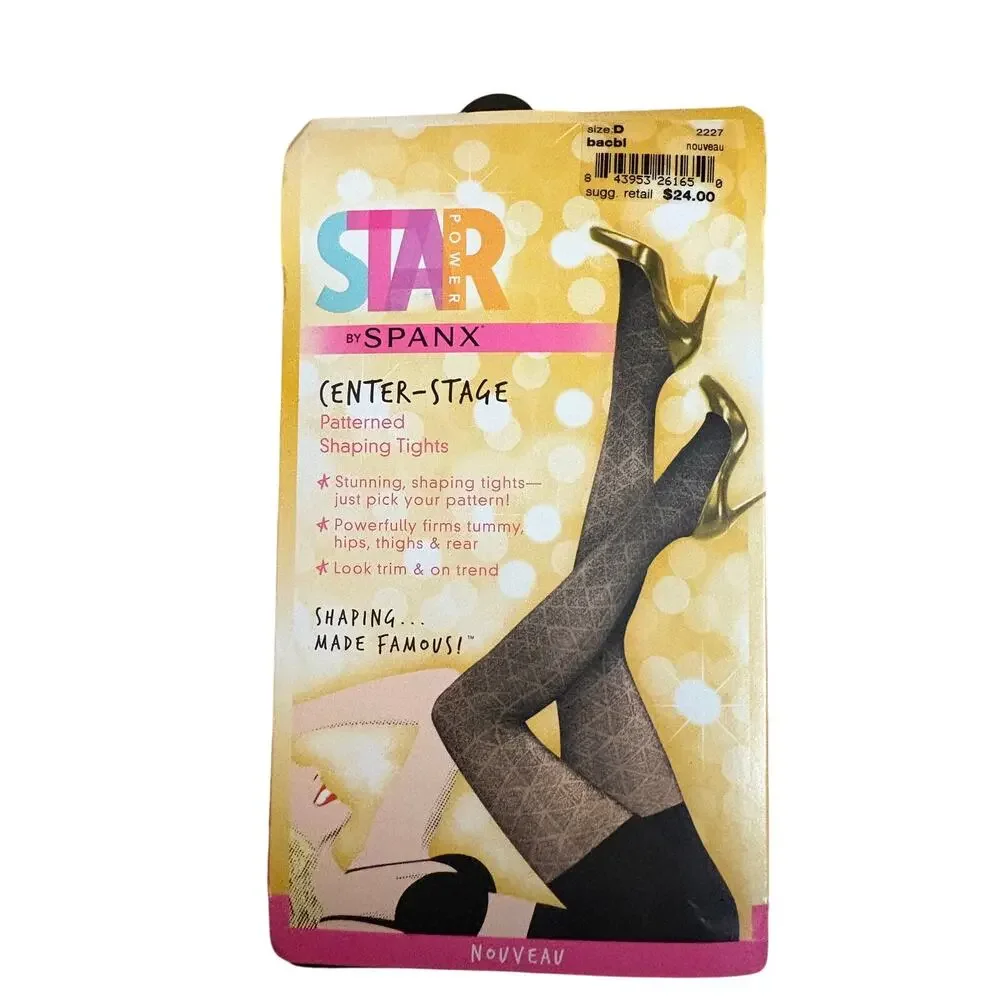 Spanx Star Power Black Center Stage Patterned Shaping‎ Tights Size D New in Box